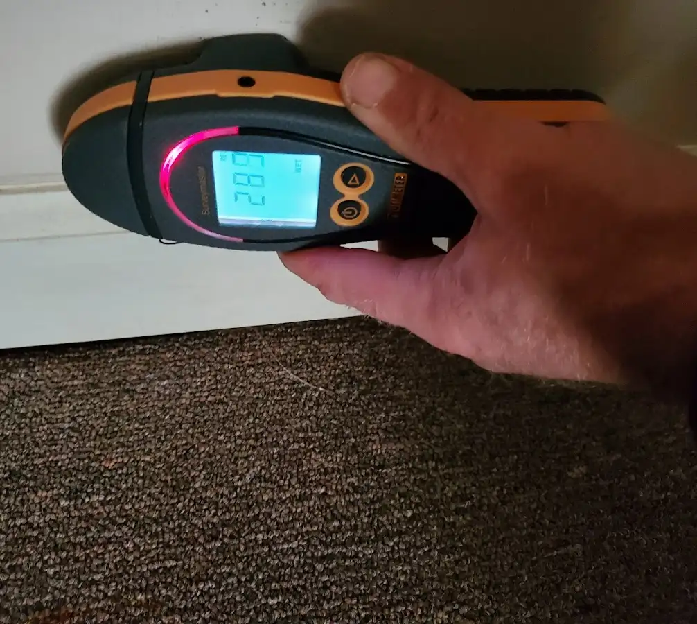 Moisture detection at baseboard during Sewage Cleanup & Sanitation in Houston
